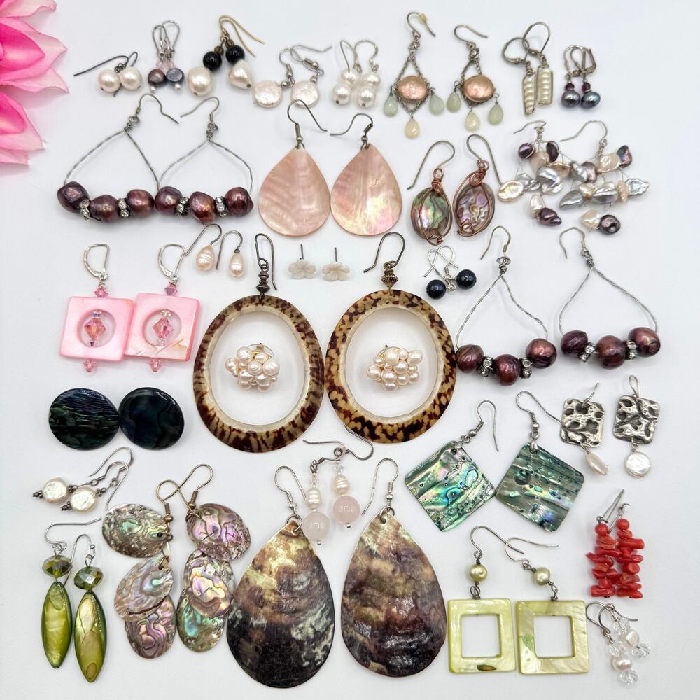 Abalone Pearl MOP Shell Earring Lot Mermaidcore Beachy Sirencore Vaca 30 Pair